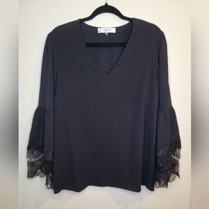 Jones Studio Black Blouse with Lace Sleeves